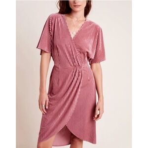 Sunday in Brooklyn Anthro Pink‎ Rose Plisse Velvet Mini Dress Medium Romantic